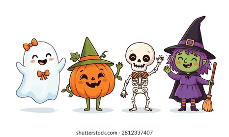 Four cute cartoon halloween