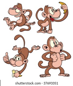 Four cute cartoon monkeys. All in separate layers for easy editing.