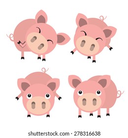 Four cute cartoon pigs. Vector illustration 
