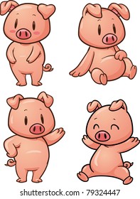 Four cute cartoon pigs. Vector illustration with simple gradients. All in separate layers for easy editing.