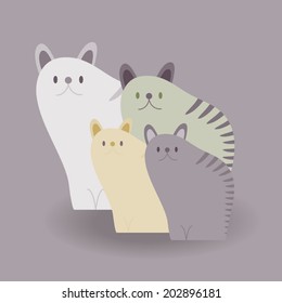 Four cute cat . Vector EPS 10.