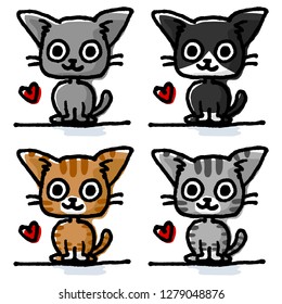 Four cute cats. Vector illustration of a Hand drawn doodle. 