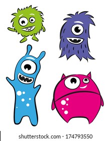 Four cute characters - monsters or aliens.