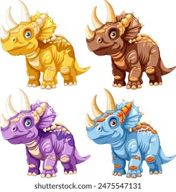 Four cute, colorful cartoon dinosaurs standing