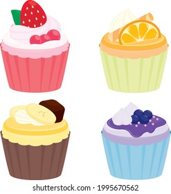 Four Cute Colorful Fruit Cupcakes