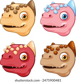 Four cute dinosaur heads in different colors