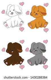 Four cute dogs of different colors. Ideal for stickers, postcards.