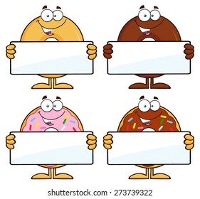 Four Cute Donuts Cartoon Character 13. Vector Collection Set Isolated On White