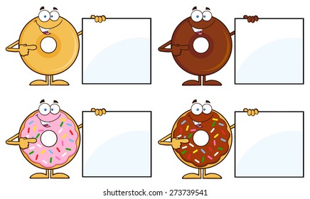 Four Cute Donuts Cartoon Character 15. Vector Collection Set Isolated On White