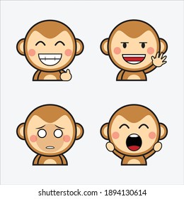 Four cute faced monkey icons for a sticker or mascot