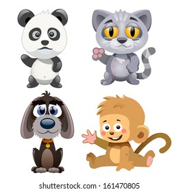 four cute and funny animals on a white background