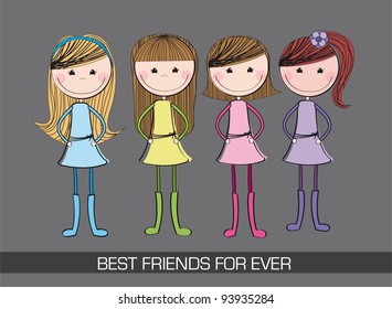 four cute girls over gray background. vector illustration