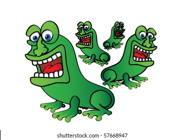 four cute green illustrated frogs