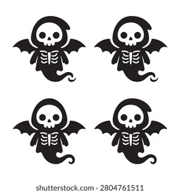 Four cute grim reaper ghost character silhouettes for halloween with grimreaper