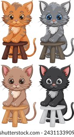 Four cute kittens illustrated in vibrant colors