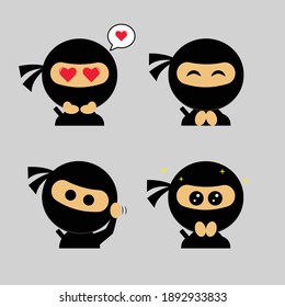 Four Cute Ninja Character Icons for sticker or mascot