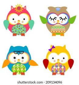 Four cute owls