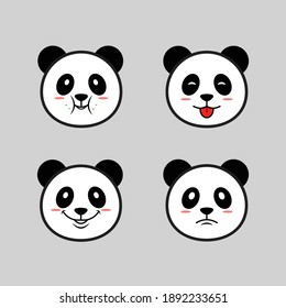 four cute panda face icons for stickers or mascot