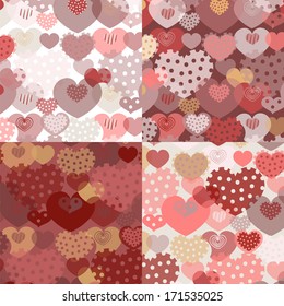 Four cute patterns with hearts.Valentine's day.Set of seamless patterns.Vector.Eps10