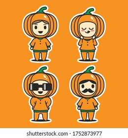 four cute pumpkin character vectors