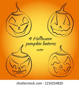 Four cute pumpkin lanterns in vector for Halloween