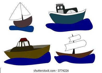 four cute ship icons (vector)