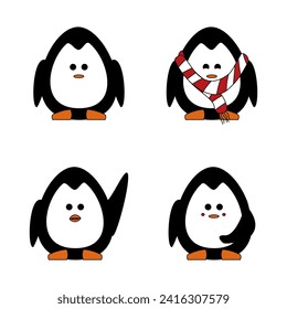 four cute and simple penguin character vectors | winter | design elements | 100% editable