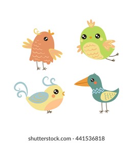 Four Cute Small Birds Set