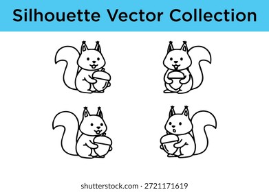 Four cute squirrel silhouettes isolated on white background, Vector