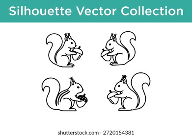 Four cute squirrels eating nuts isolated on white background