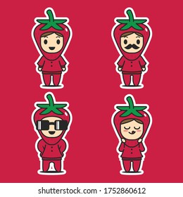 Four cute strawberry character designs