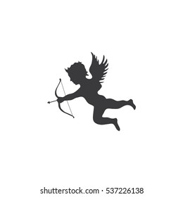 Four cute Valentine's angel silhouette Vector Icon.
