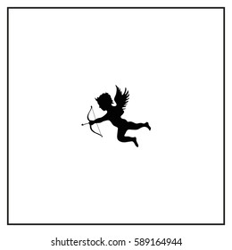 Four cute Valentine's angel silhouette Vector Icon.