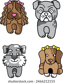 Four cute vector dogs bulldog, cocker spaniel, schnauzer and puppy