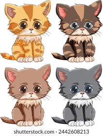 Four cute vector kittens with different fur patterns
