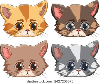 Four cute vector kittens with expressive eyes