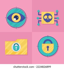 Vier Set-Symbole für Cybersicherheit