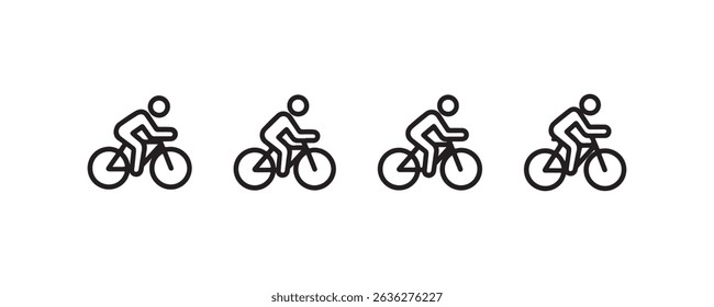 Quatro ciclistas: ícone simples linha preta conjunto de figuras de bicicleta.
