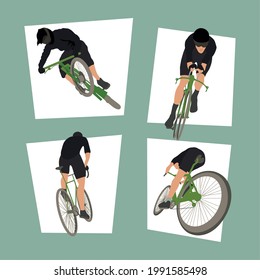 four cyclists sport set icons