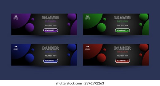 Four dark banners with circles and CTA buttons: Read more