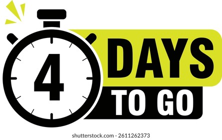 Four day to go icon in flat style. Promo label with alarm clock vector illustration 

