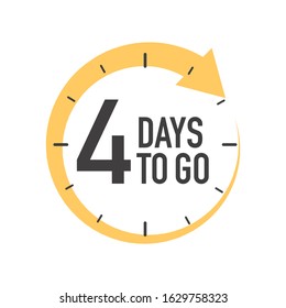 Four days to go icon. Round symbol with yellow arrow.