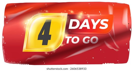 Four Days To Go Vector: Bold White Numerals on Dynamic Red and Yellow Background, Modern Countdown Design for Anticipated Events and Final Approach, Perfect for Marketing