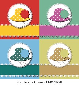 four decor backgrounds with lady with hat
