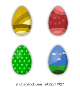 Four decorated painted Easter eggs for festive spring time. Editable EPS vector.	