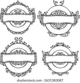  four decorative badge or label designs with blank space at the top and bottom to add text