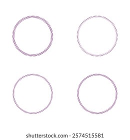 Four decorative circular frames with a stitched design.