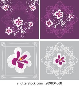 Four decorative elements with stylized pelargonium flowers. Vector