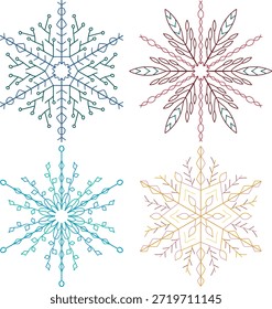 Cuatro Elementos de contorno decorativo, copos de nieve para varios proyectos de diseño, juego de Vector	