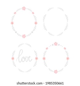 
Four Decorative Oval Flowers Frames On The White Background